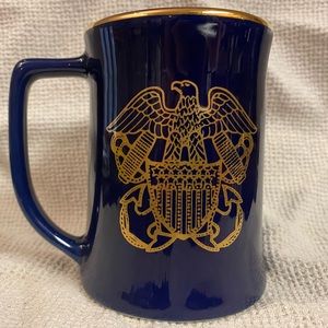 US Navy Tactical Flag Command Center coffee mug, cobalt blue gold globe & eagle